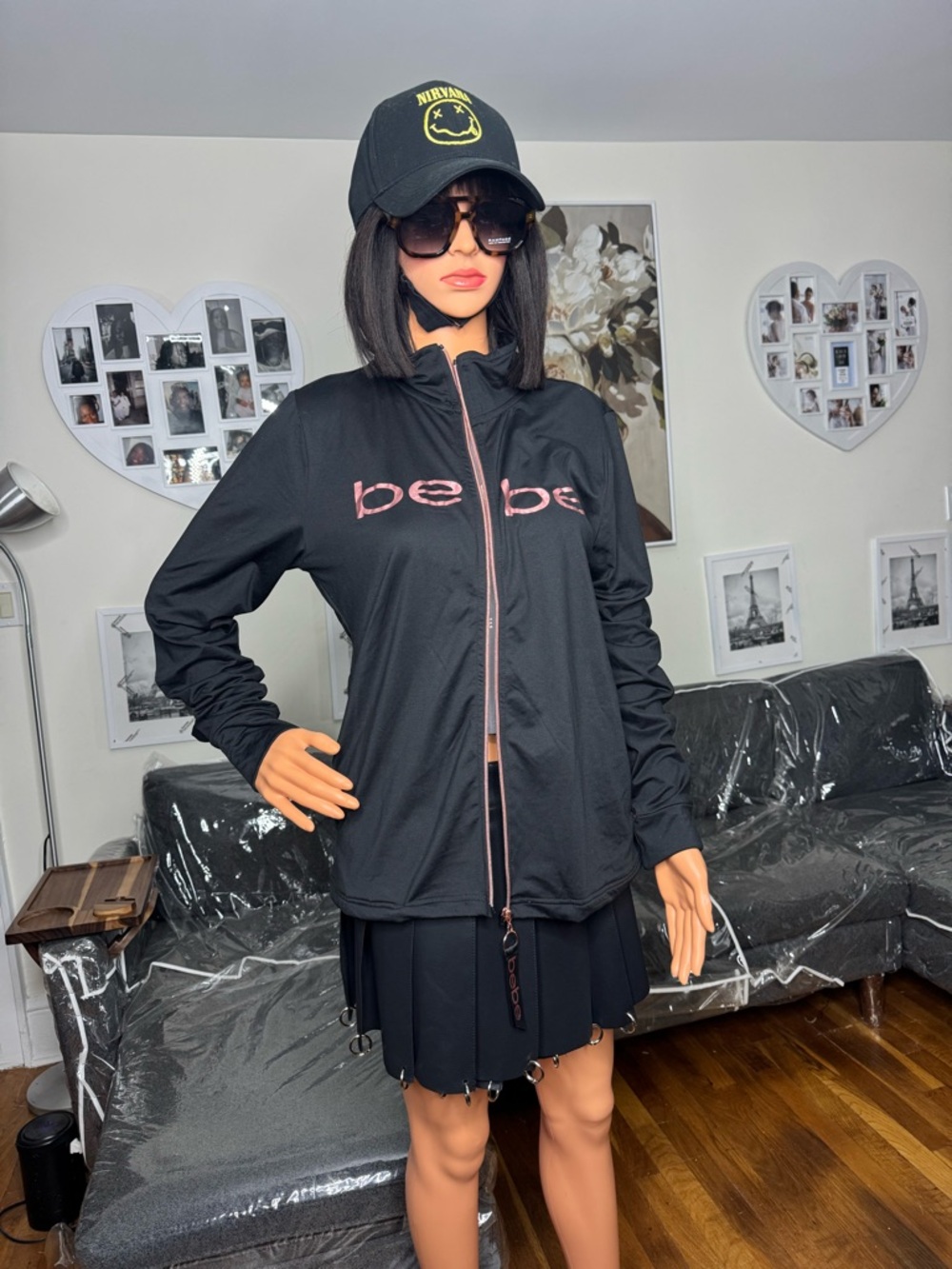bebe Black Activewear Jacket with Pink Accents - Picture 2 of 3